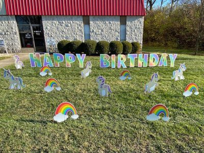 Rainbows & Unicorns Birthday Yard Cards & Signs Rentals Cincinnati Ohio